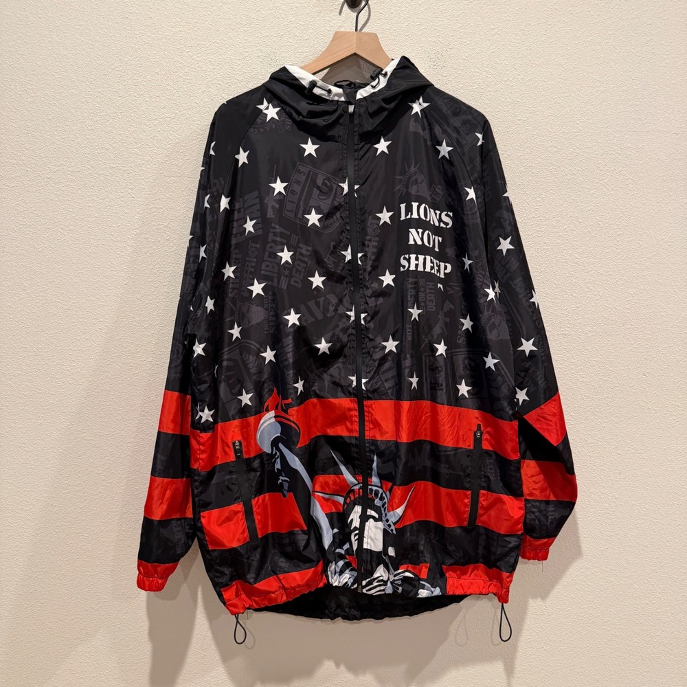 LIONS NOT SHEEP Mens Windbreaker Jacket Patriotic Americana‎ Streetwear 2XL